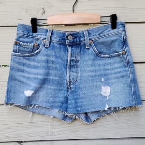 Levi's 501 High Rise Button Fly Distressed Shorts